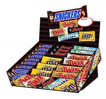 Mars Topseller Box 26x Snickers 50g, 8x Twix 50g, 8x Twix White 50g, 8x Mars 46g